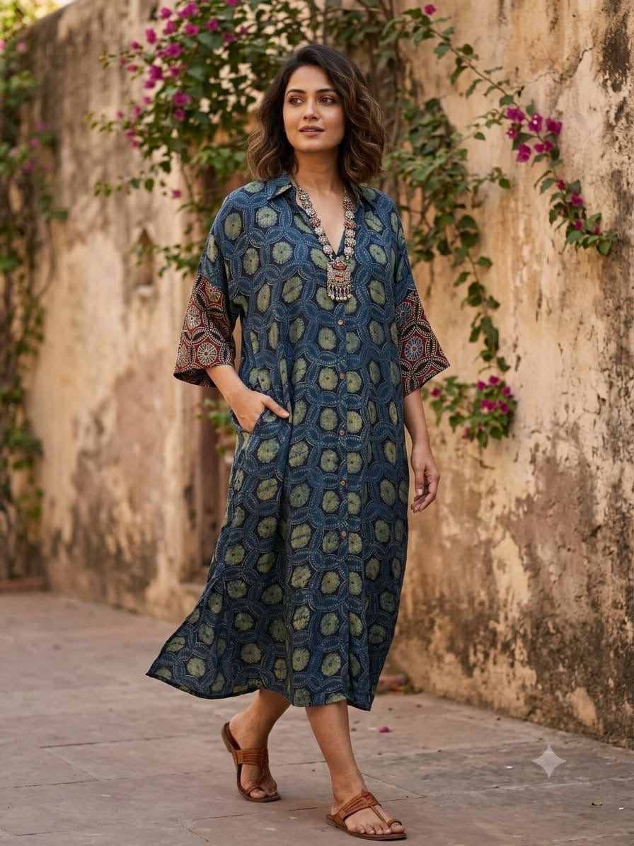 Ajrakh shirt dress