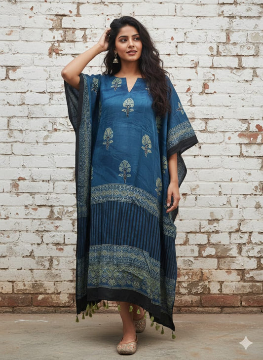 Ajrakh Kaftan in modal silk