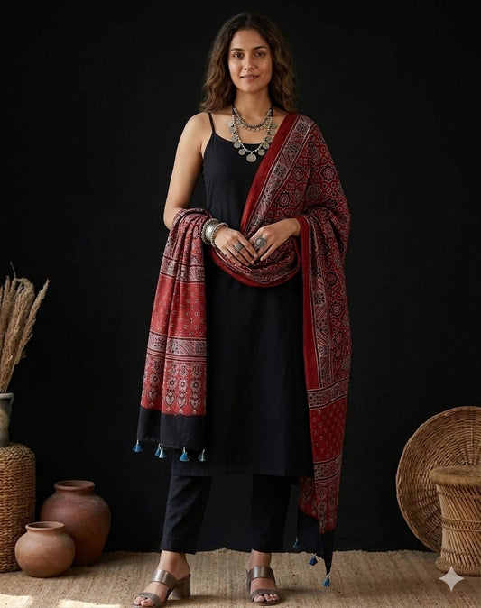 Ajrakh mul cotton dupatta