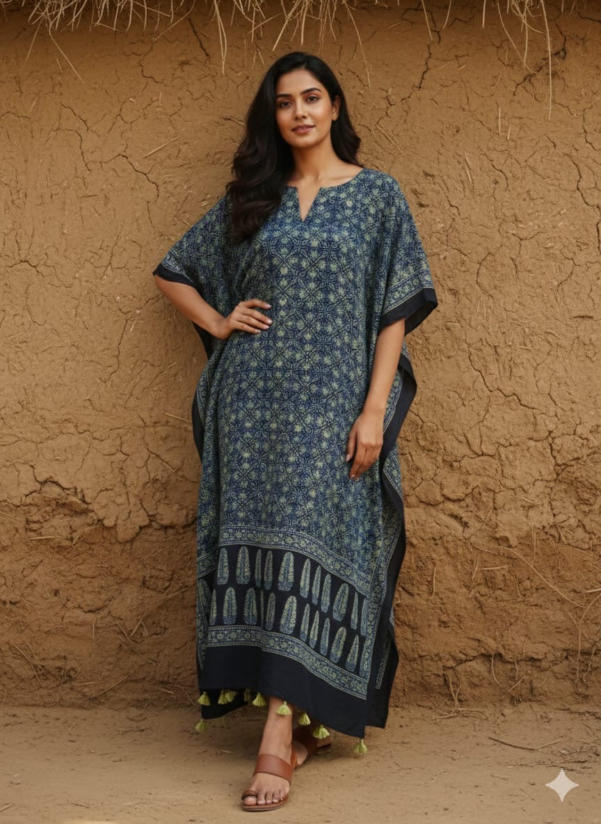 Ajrakh Kaftan in modal silk