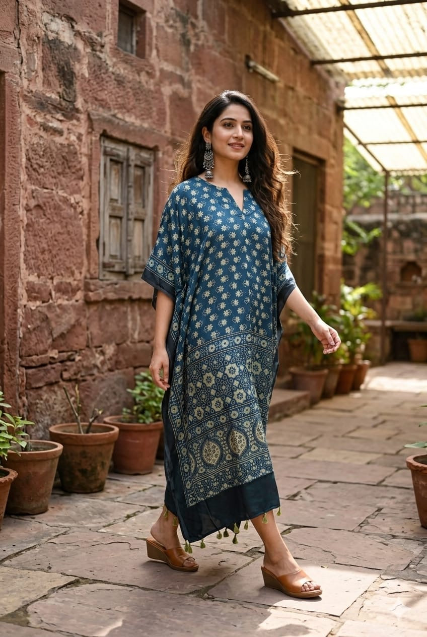 Ajrakh Kaftan in modal silk
