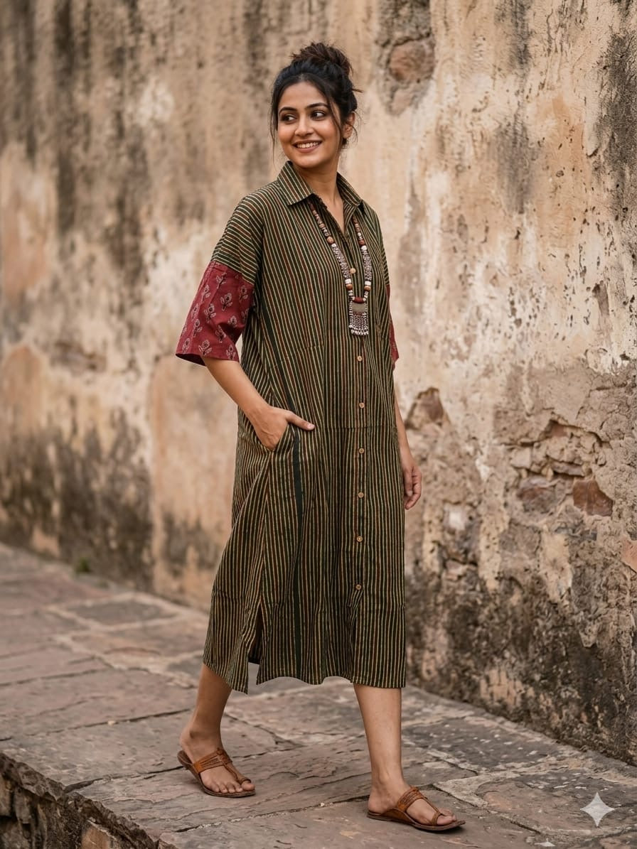 Ajrakh cotton shirt dress