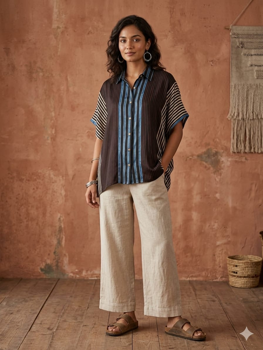 Ajrakh Kaftan shirt in modal silk