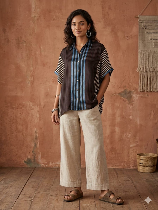 Ajrakh Kaftan shirt in modal silk