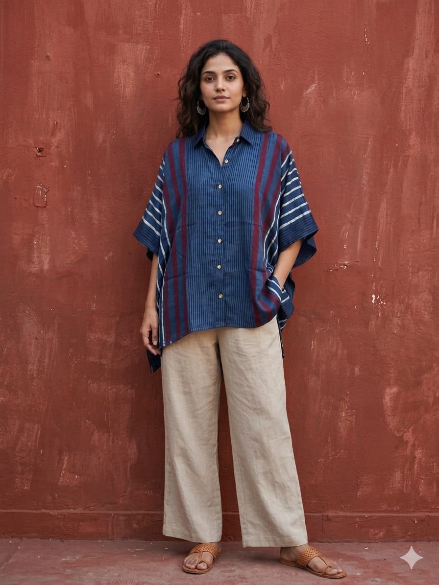 Ajrakh Kaftan shirt in modal silk