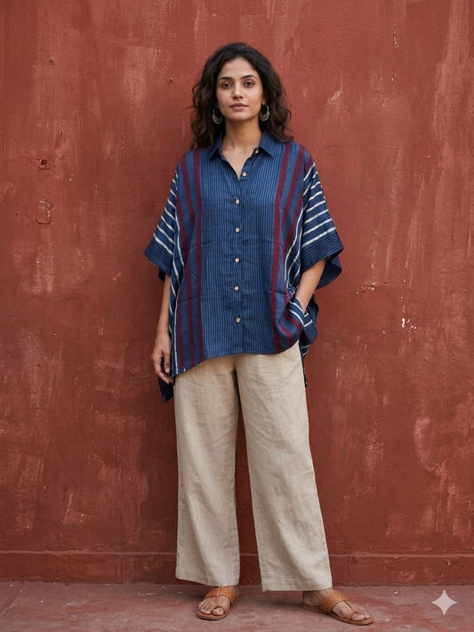 Ajrakh Kaftan shirt in modal silk