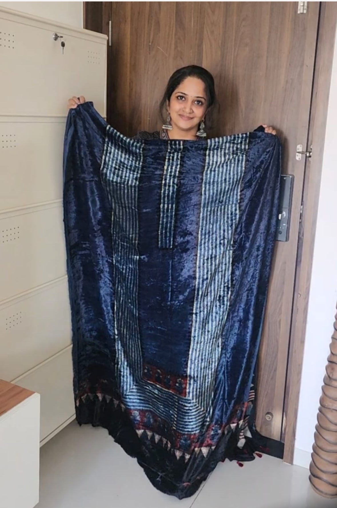 Velvet Ajrakh Modal suit set (blue)(top fabric + dupatta)