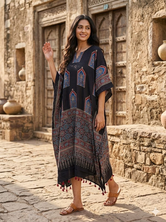Ajrakh Kaftan in modal silk