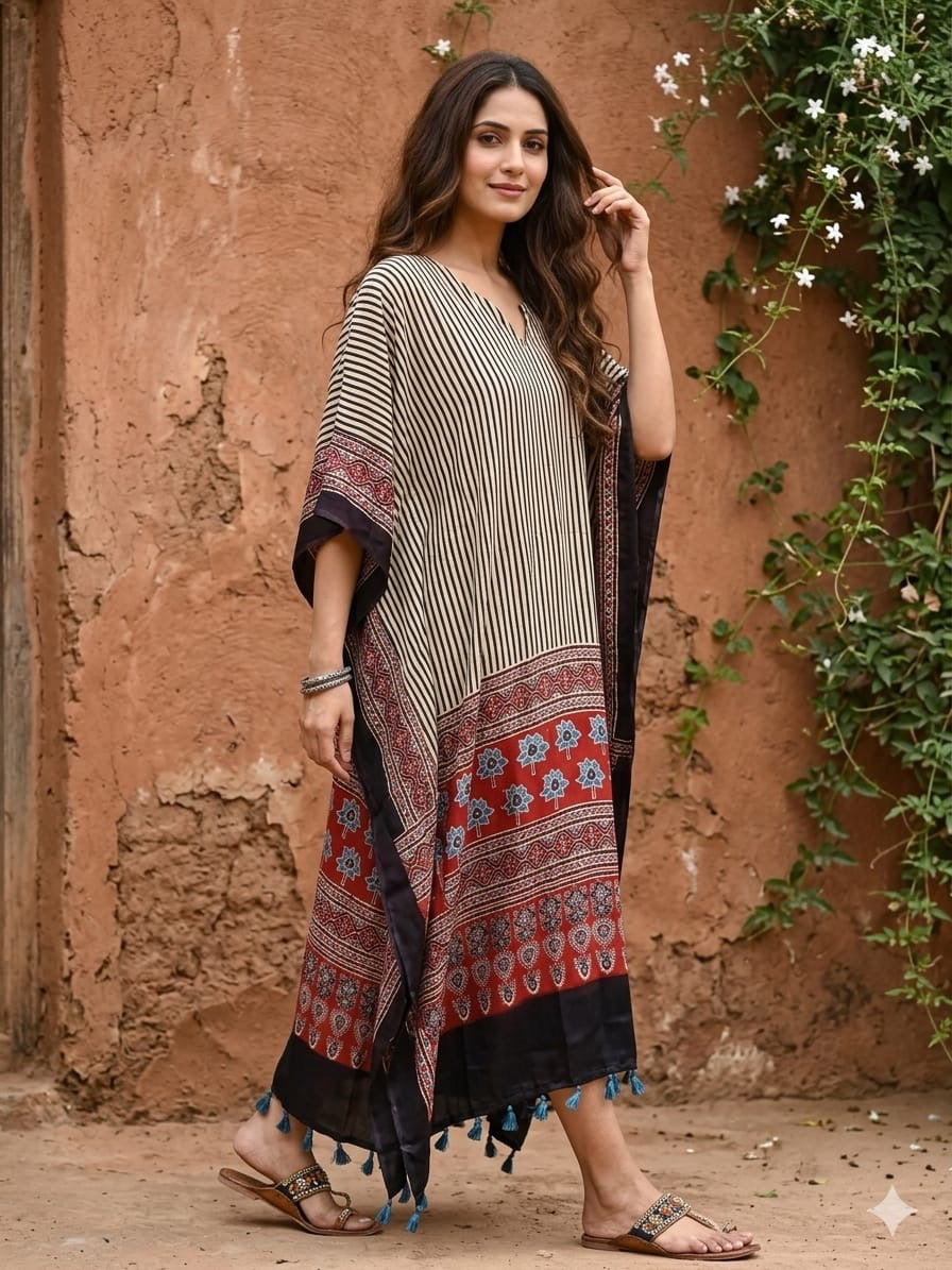 Ajrakh Kaftan in modal silk