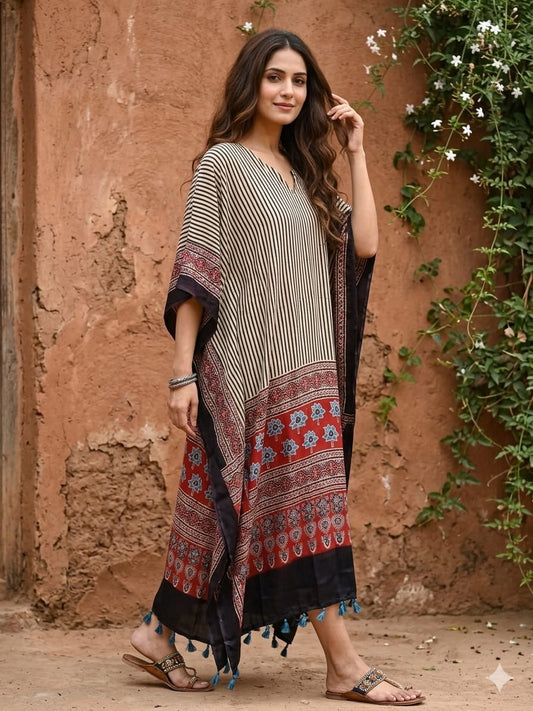 Ajrakh Kaftan in modal silk
