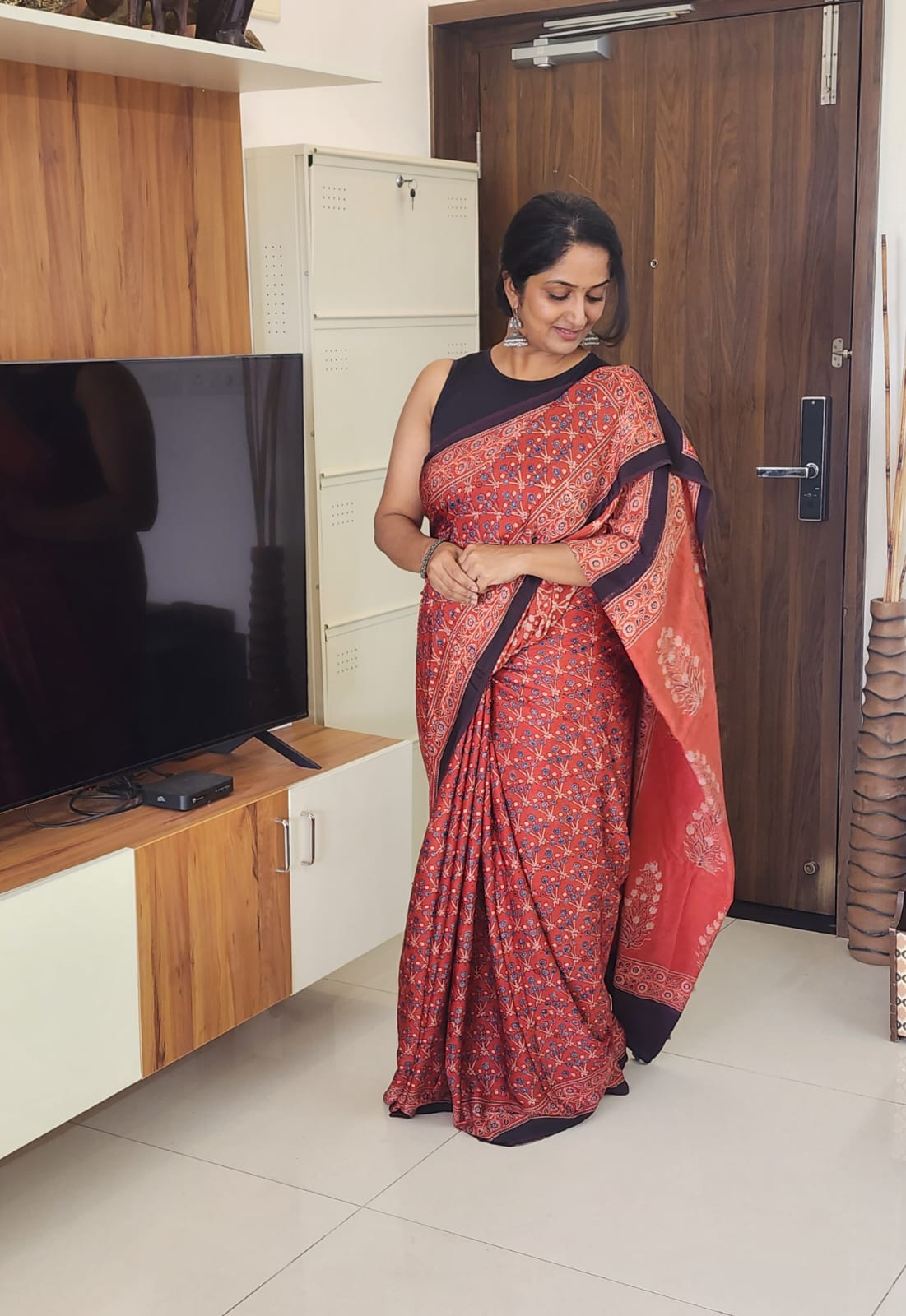 Ajrakh Modal saree (Red)