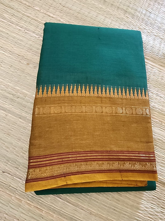 Madurai Sungudi saree (Green with mustard yellow border)