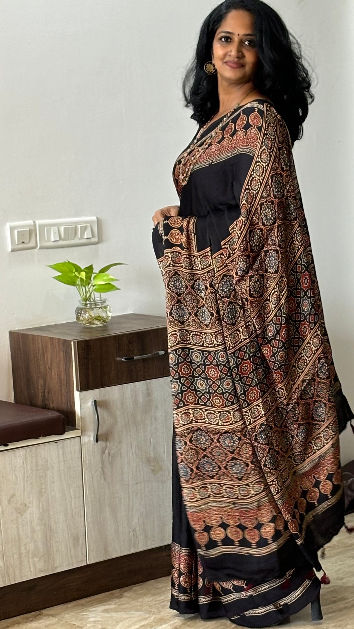 Ajrakh Modal saree (Black)