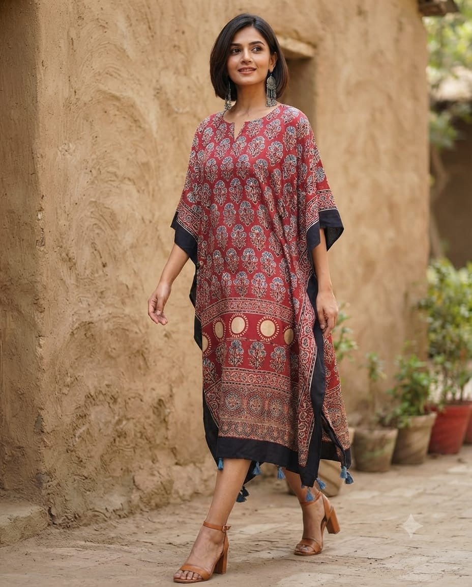 Ajrakh Kaftan in modal silk