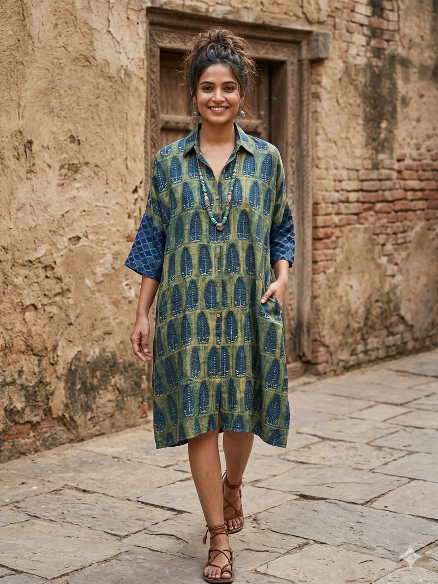 Ajrakh shirt dress