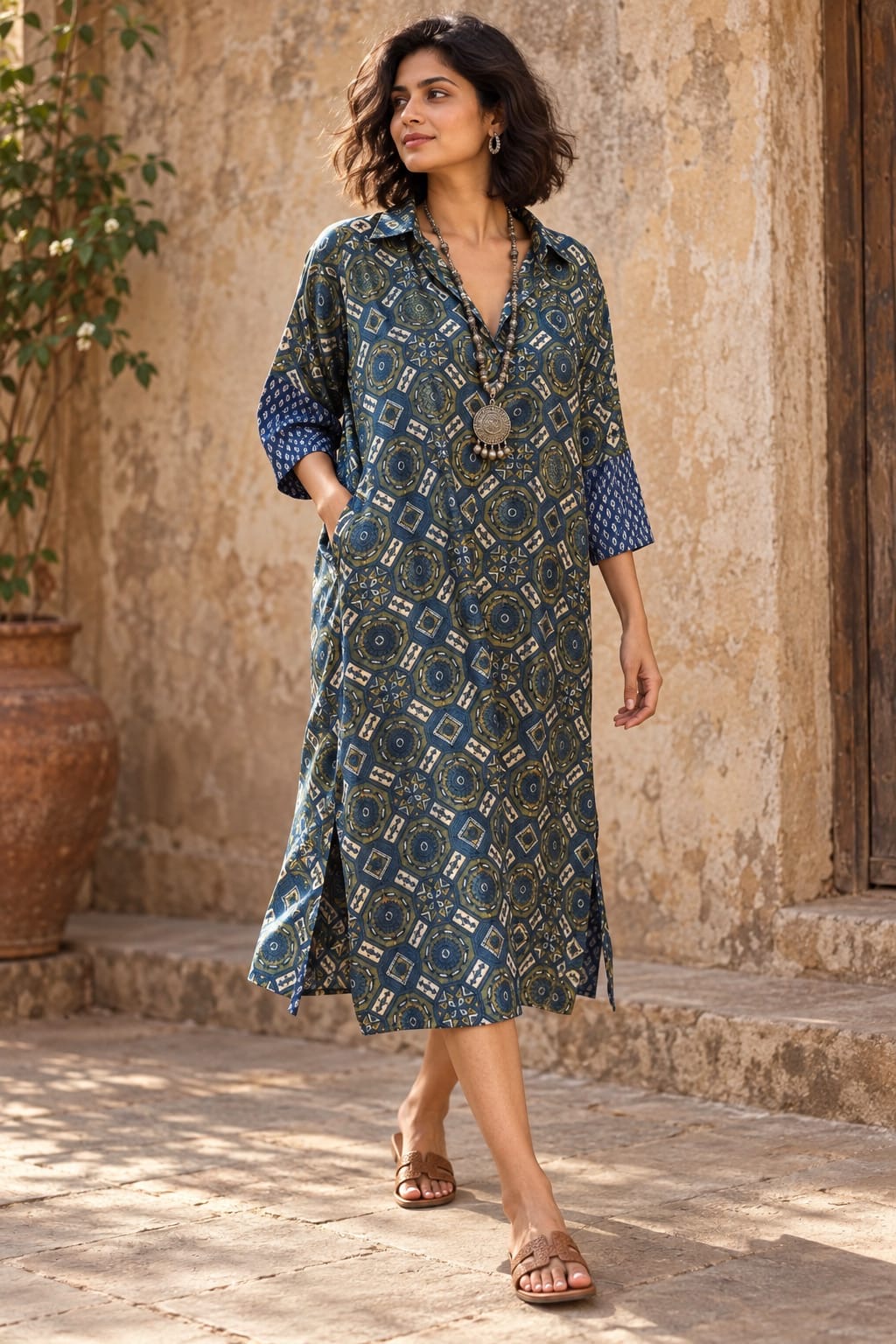 Ajrakh shirt dress