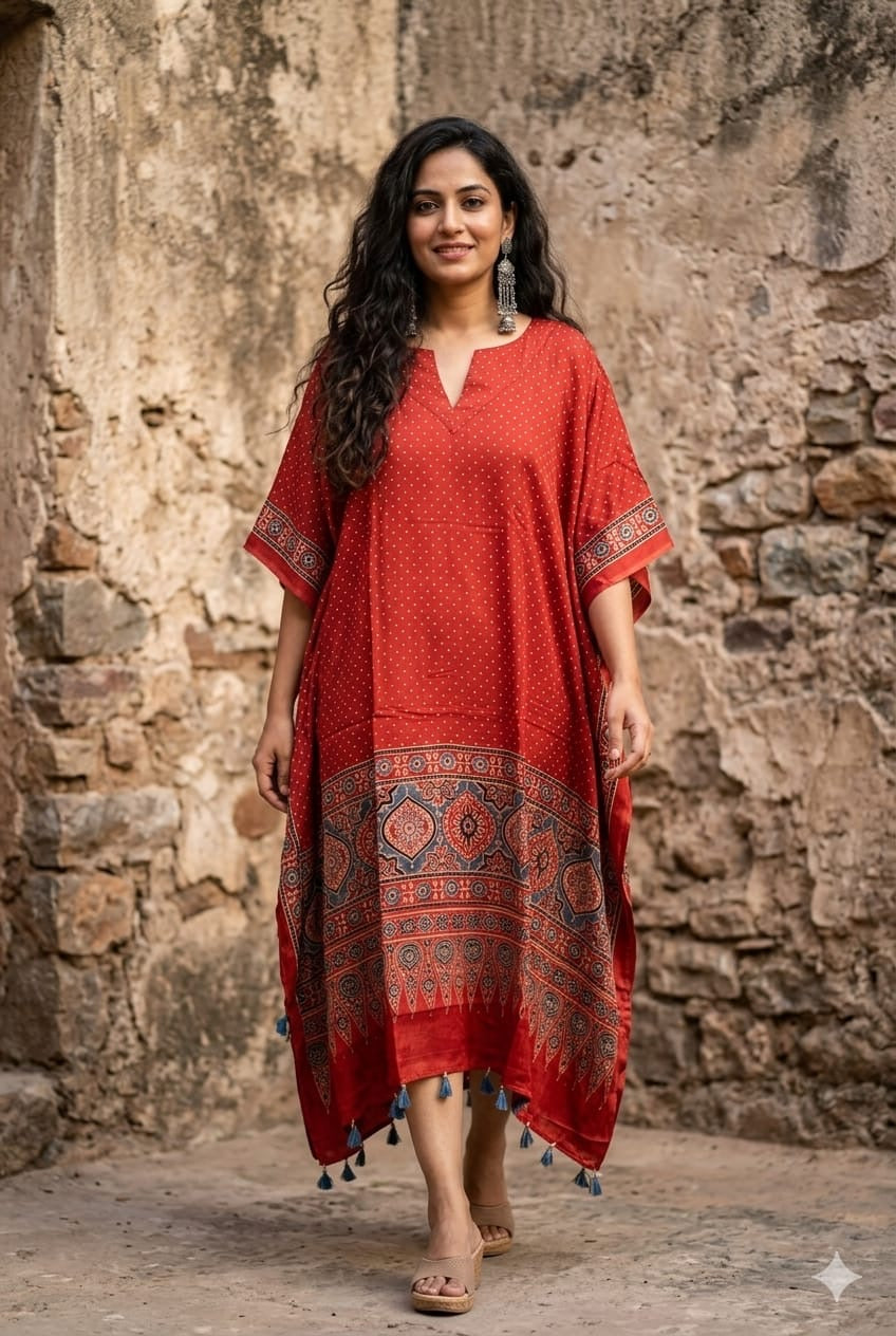 Ajrakh Kaftan in modal silk