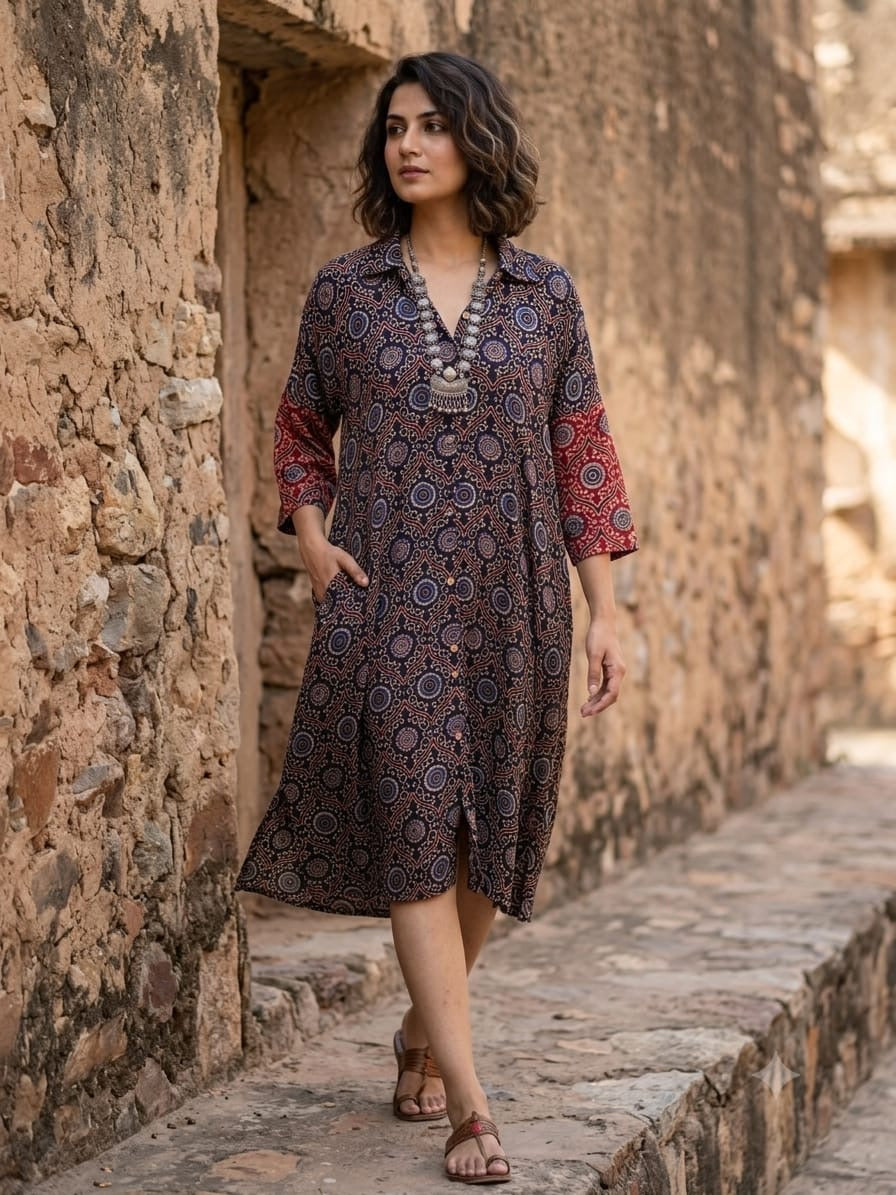 Ajrakh shirt dress