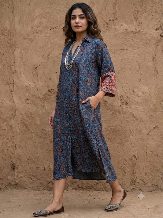 Ajrakh shirt dress