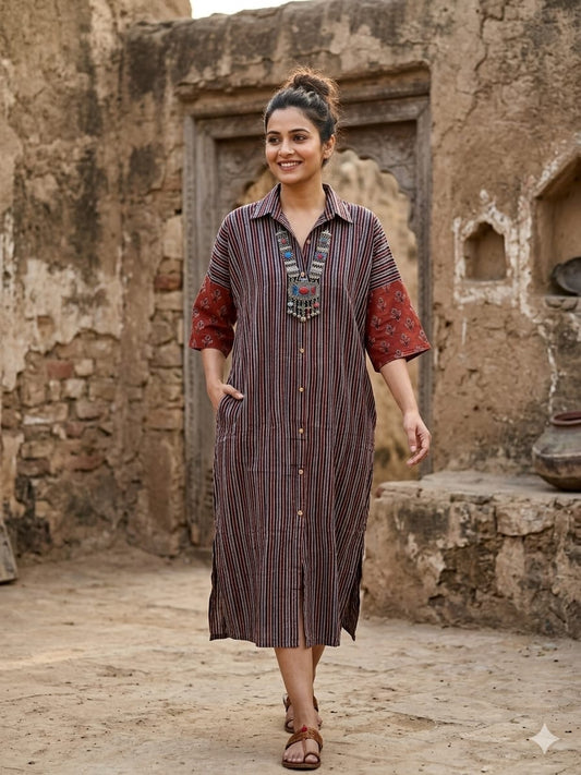 Ajrakh cotton shirt dress