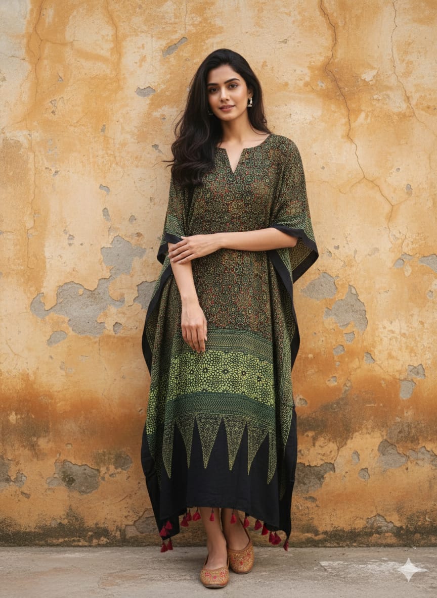 Ajrakh Kaftan in modal silk