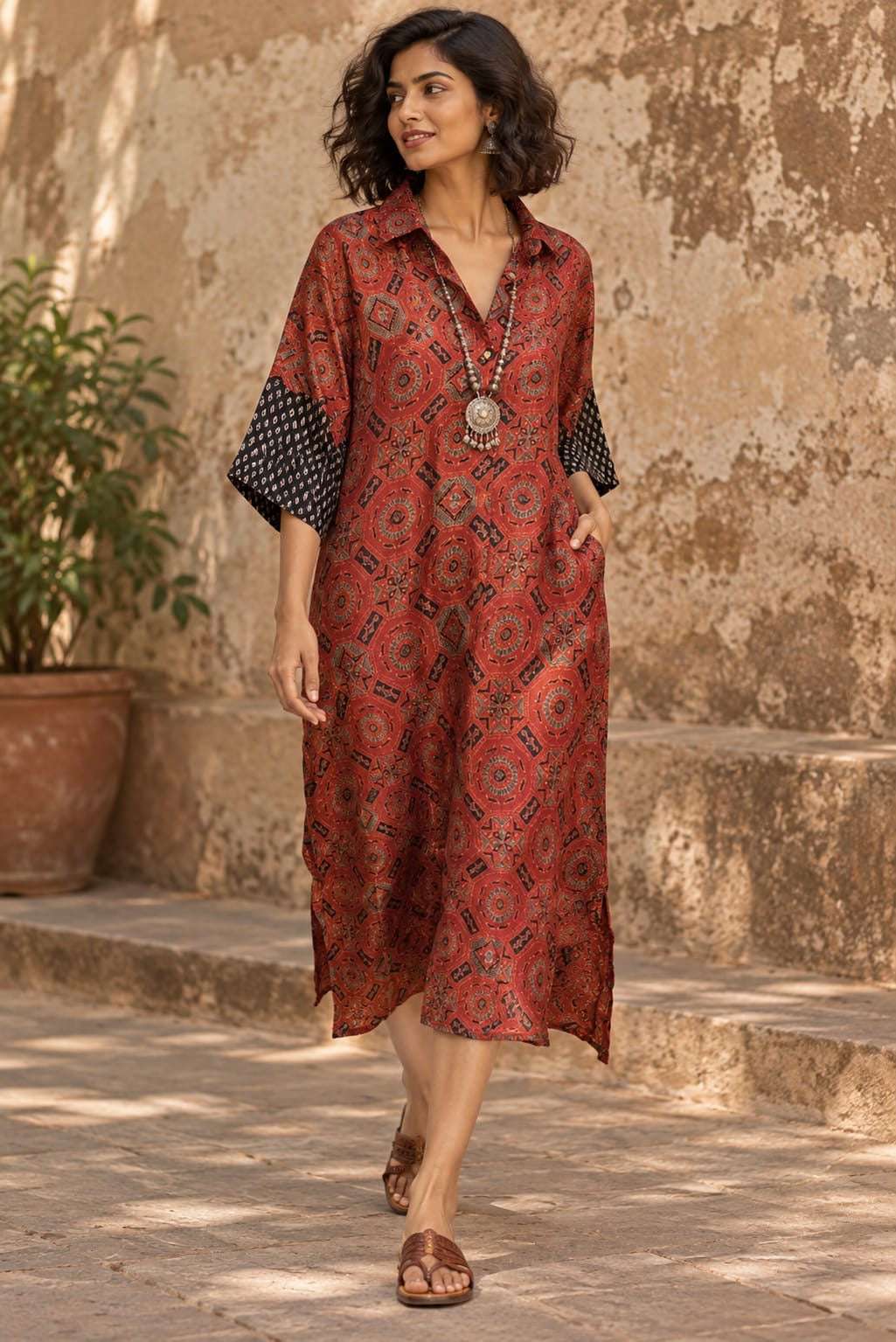 Ajrakh shirt dress
