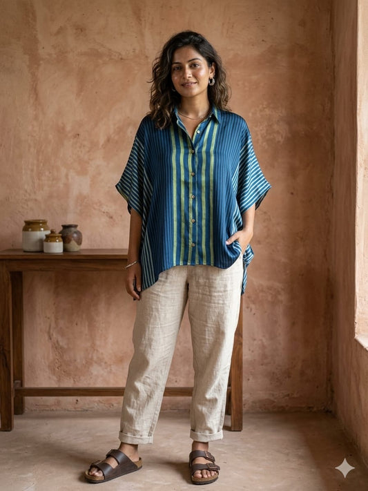 Ajrakh Kaftan shirt in modal silk