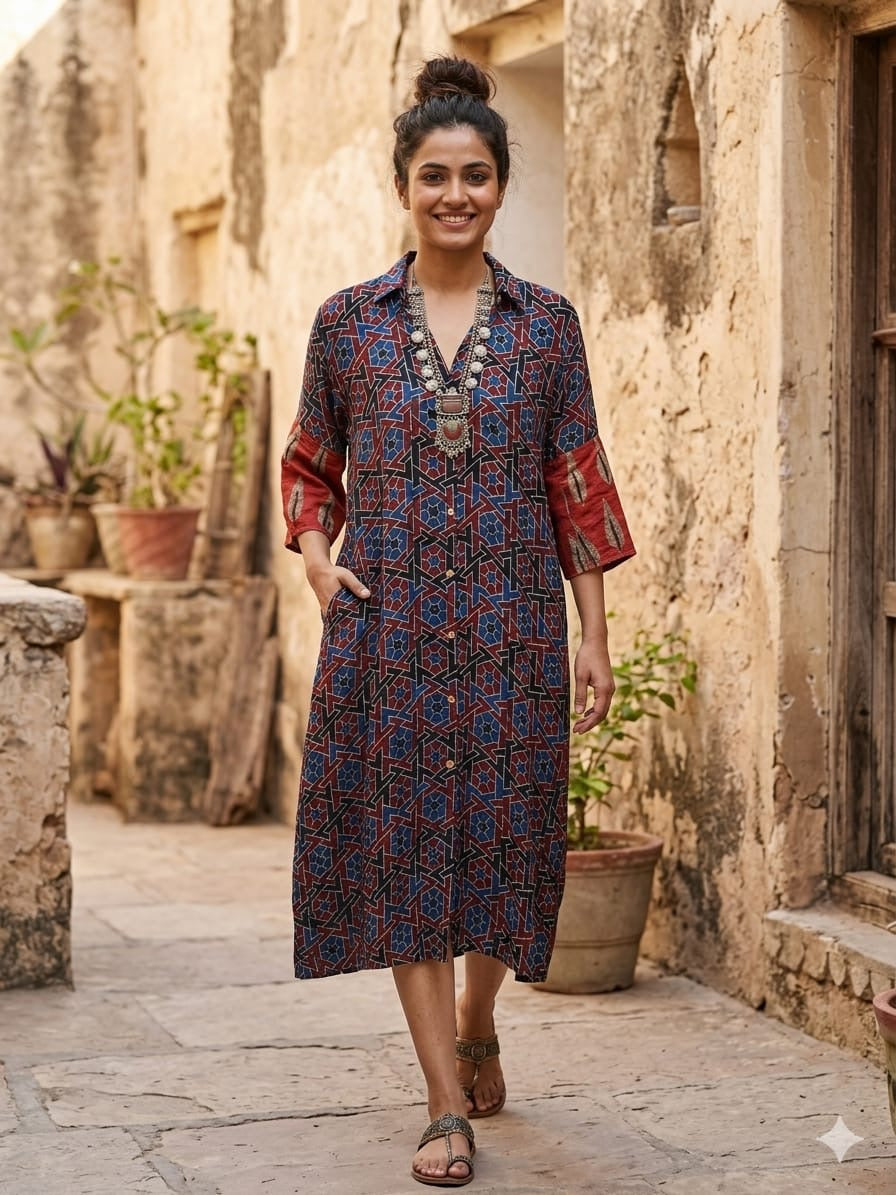 Ajrakh shirt dress