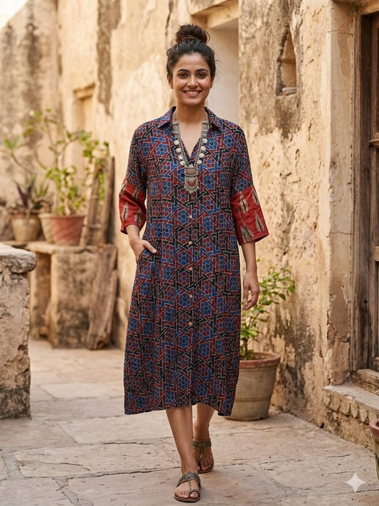 Ajrakh shirt dress