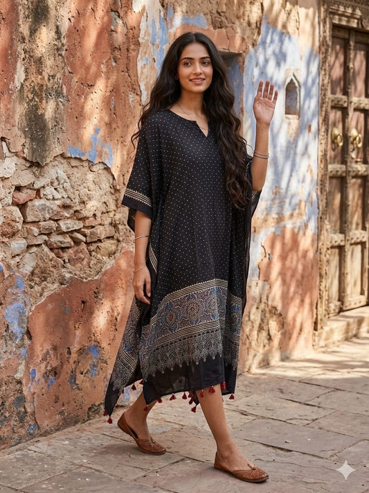 Ajrakh Kaftan in modal silk