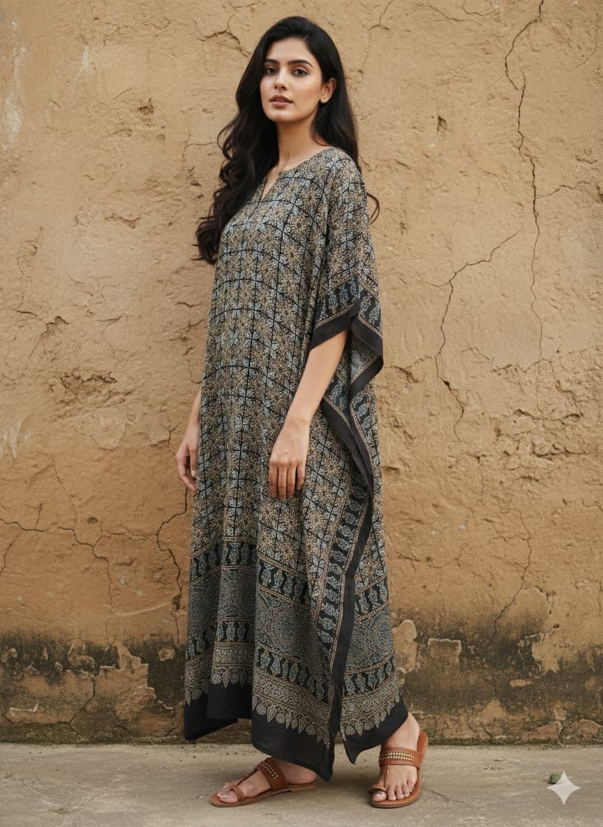 Ajrakh Kaftan in modal silk