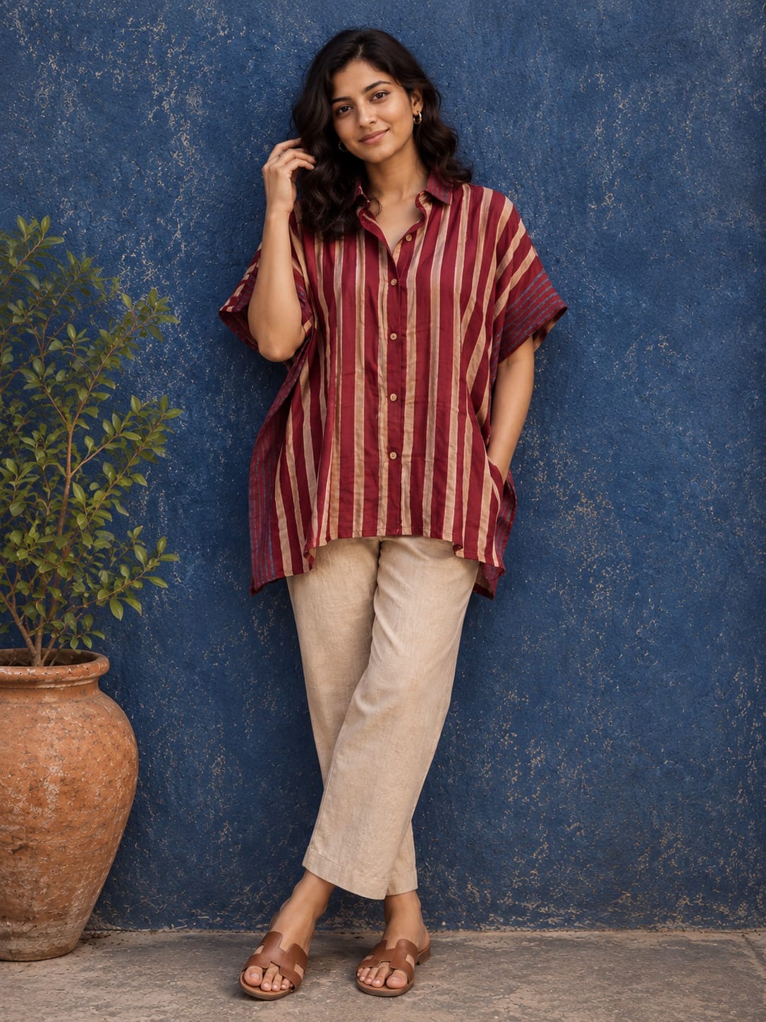 Ajrakh Kaftan shirt in modal silk