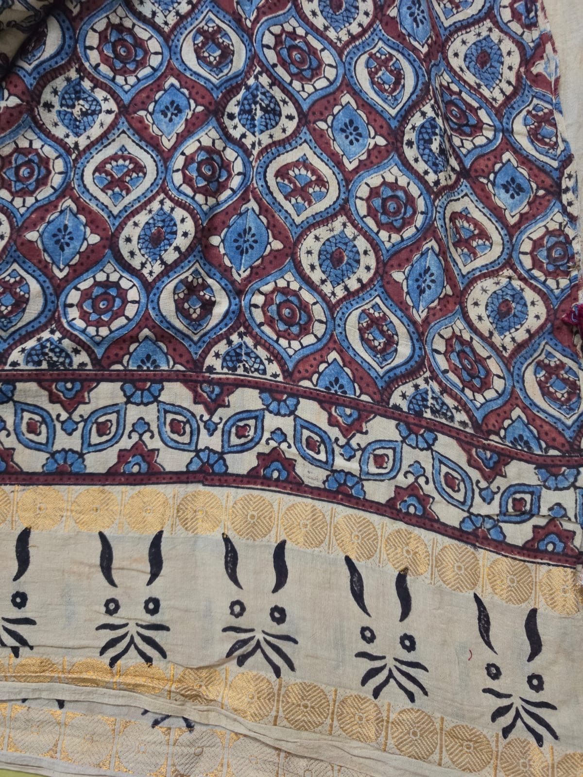 Madurai Cotton Ajrakh saree (Beige)