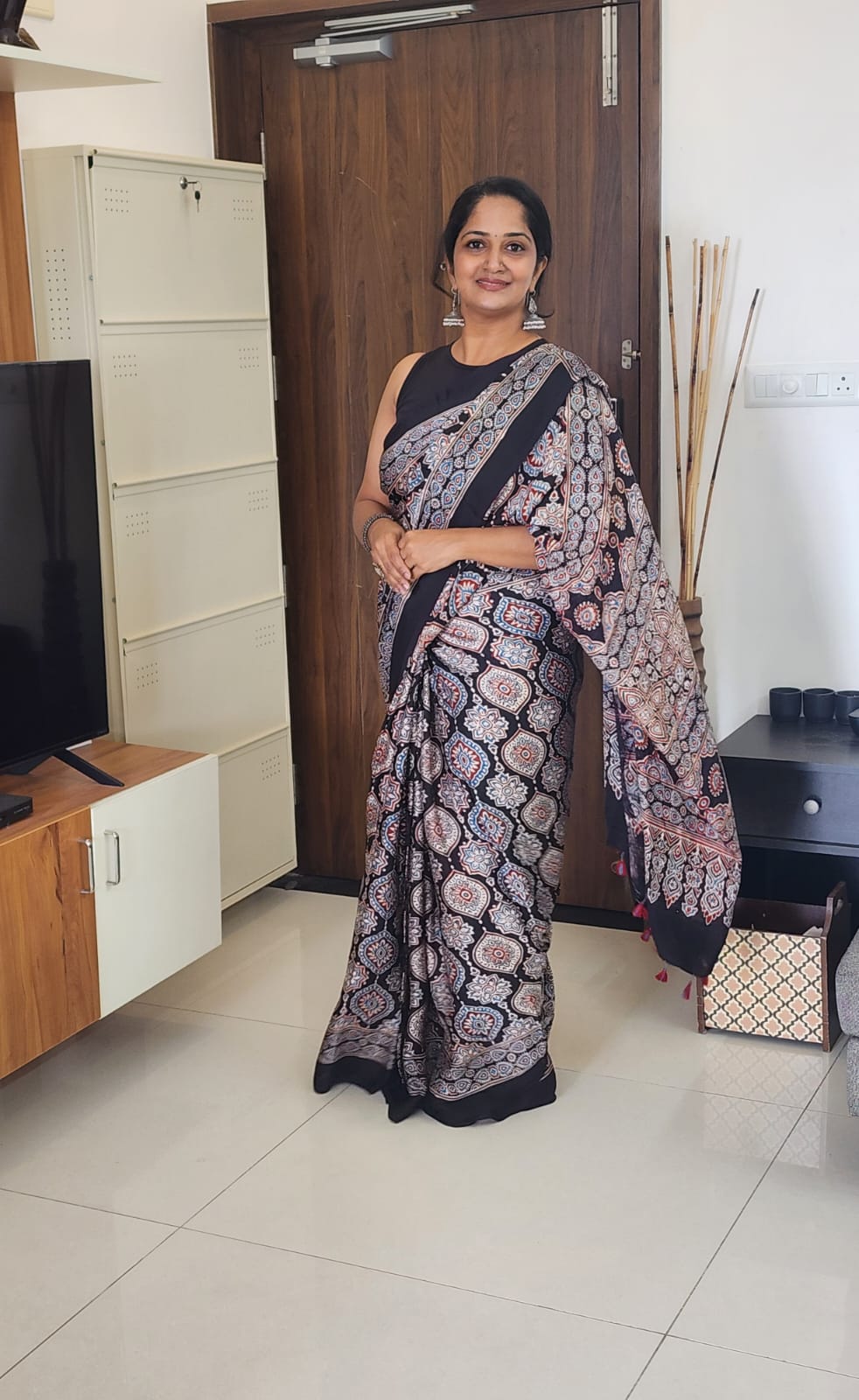 Ajrakh Modal saree (Black)