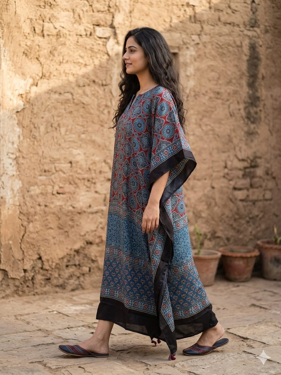 Ajrakh Kaftan in modal silk