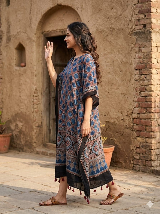 Ajrakh Kaftan in modal silk