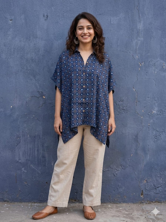 Ajrakh Kaftan shirt in modal silk