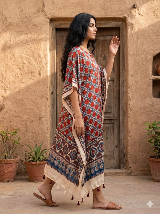 Ajrakh Kaftan in modal silk