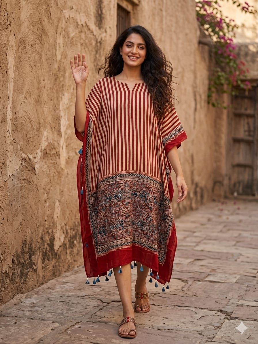 Ajrakh Kaftan in modal silk