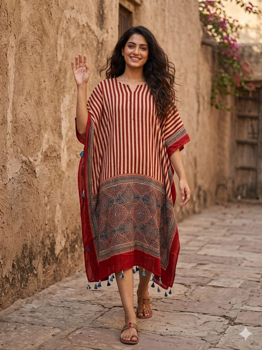 Ajrakh Kaftan in modal silk