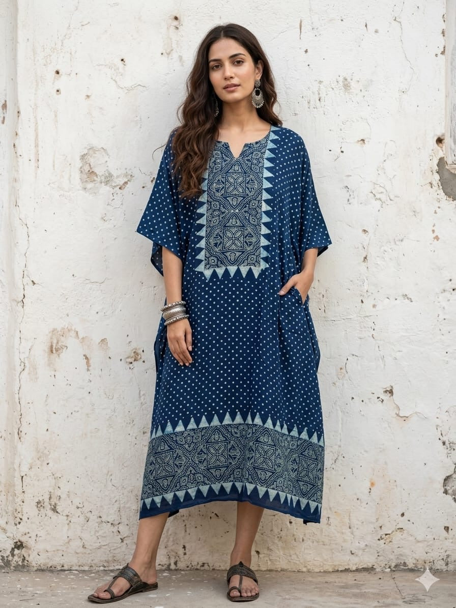 Ajrakh Kaftan in modal silk