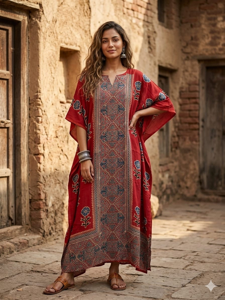 Ajrakh Kaftan in modal silk
