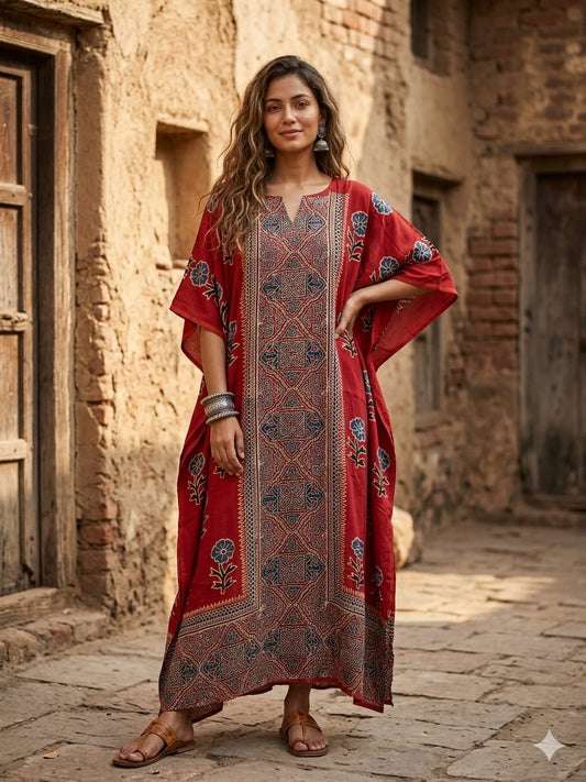 Ajrakh Kaftan in modal silk