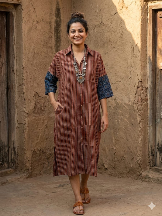 Ajrakh cotton shirt dress