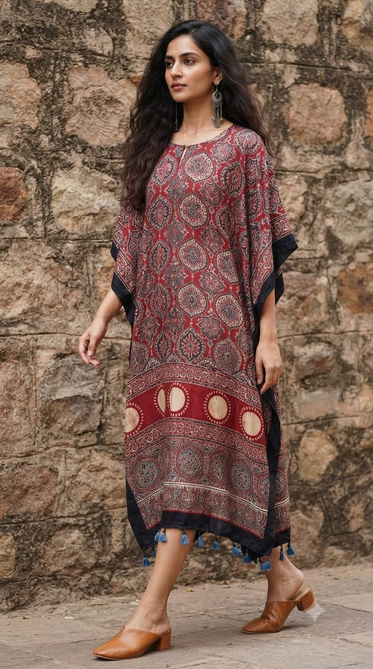 Ajrakh Kaftan in modal silk