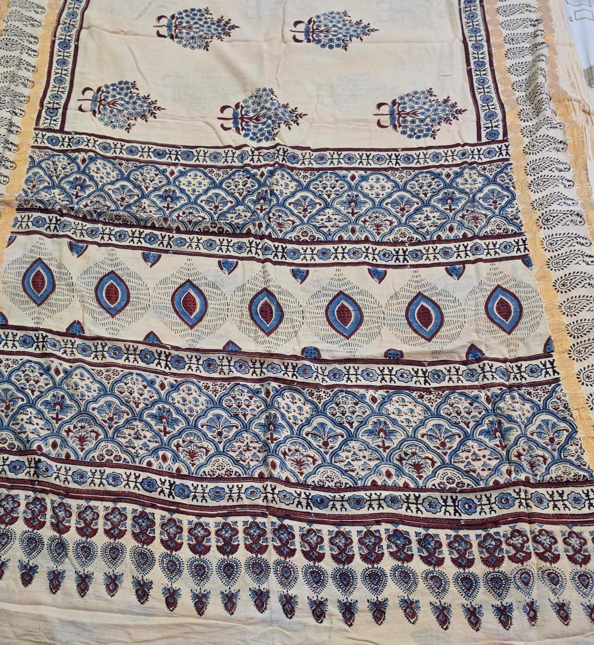 Madurai Cotton Ajrakh saree (Beige)