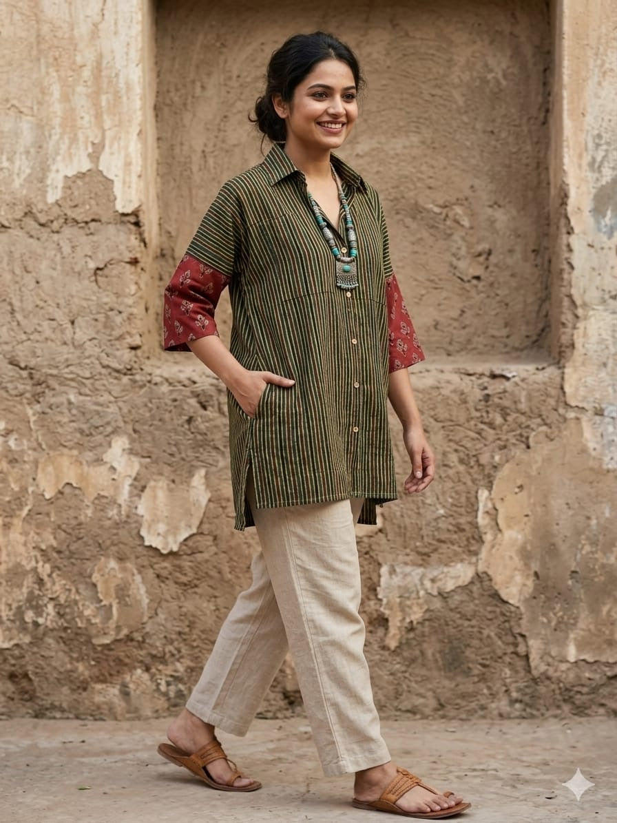 Ajrakh cotton shirt dress (short)