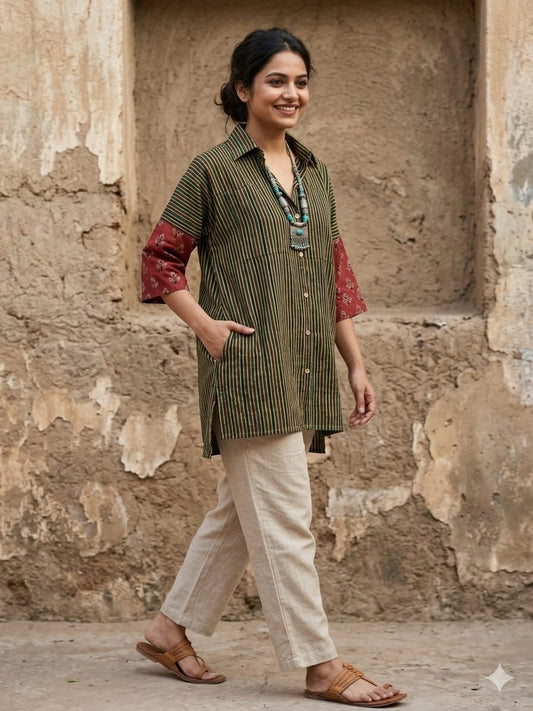 Ajrakh cotton shirt dress (short)