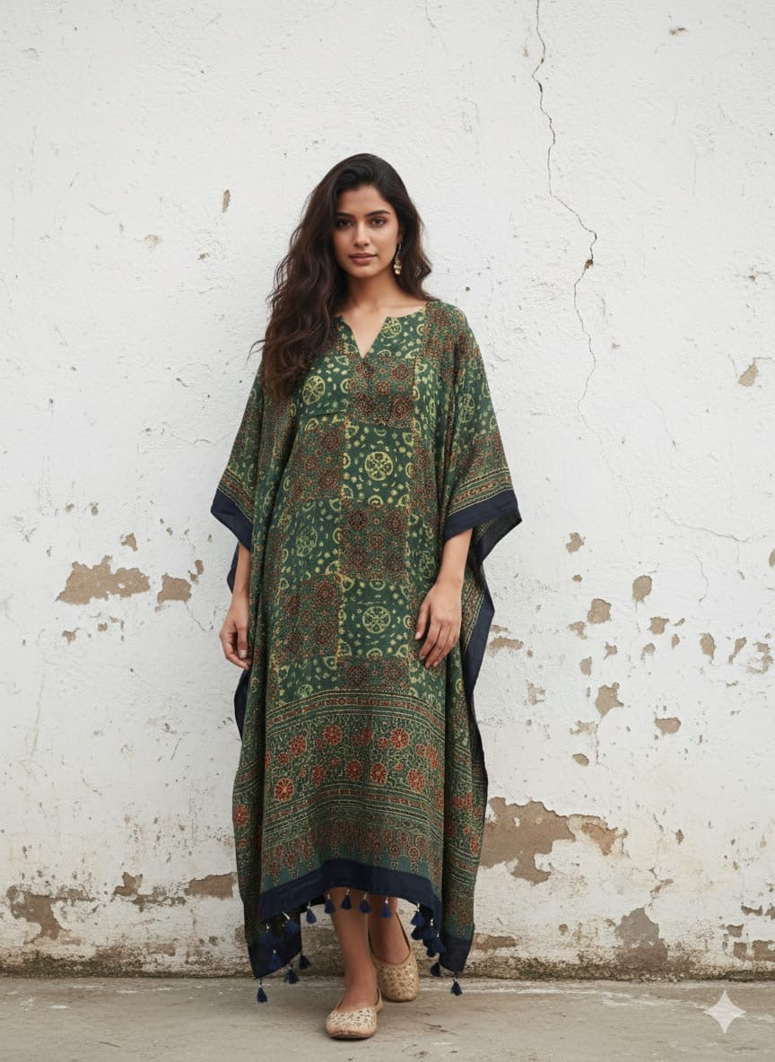 Ajrakh Kaftan in modal silk