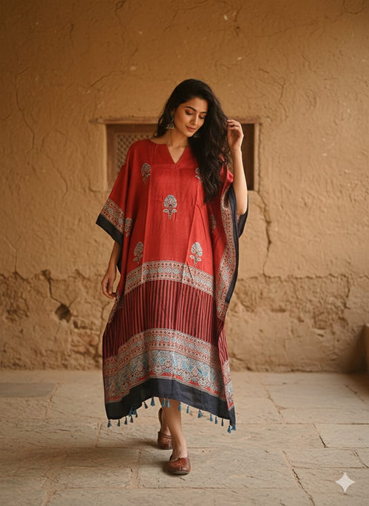 Ajrakh Kaftan in modal silk